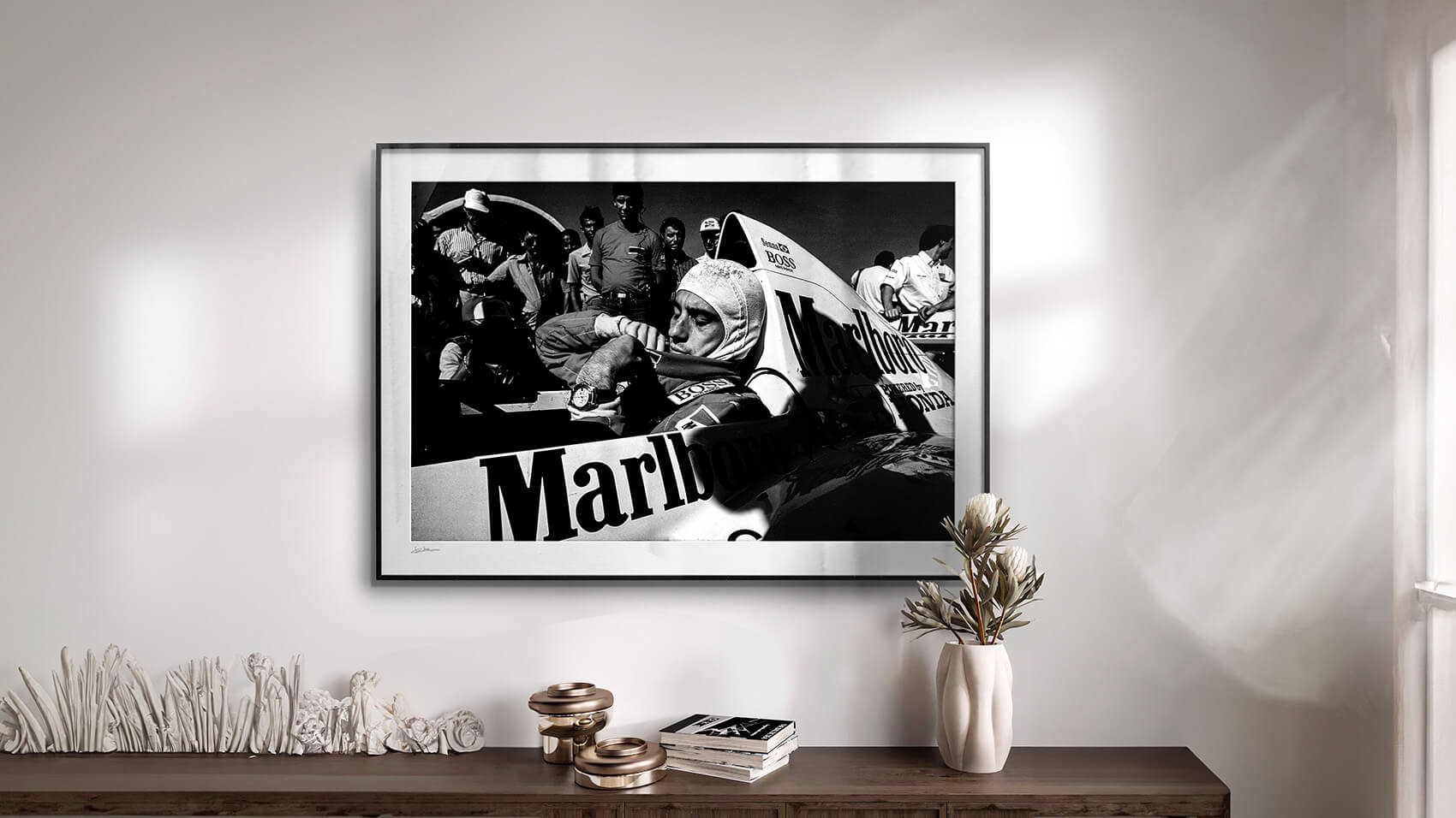 Ayrton Senna, Black and White Photography Print, Framed • WheelsOnWalls Gallery